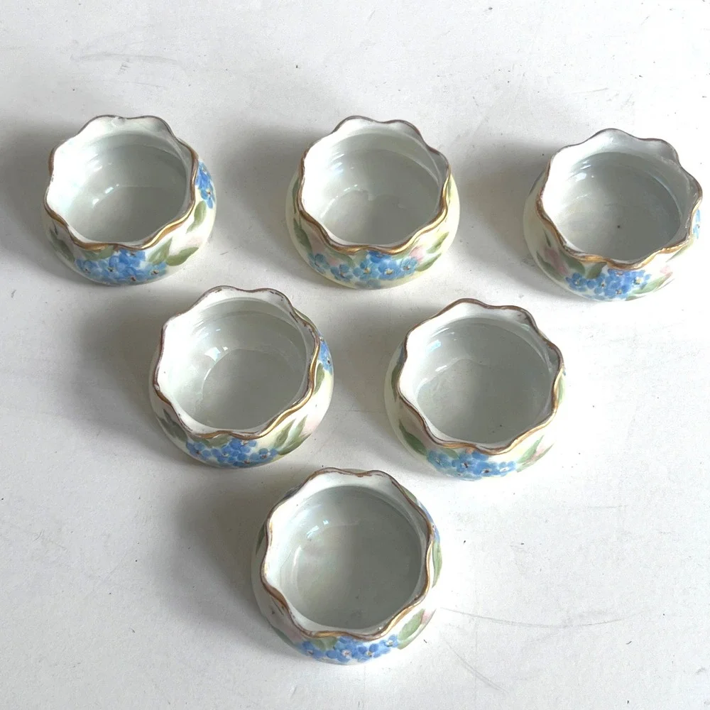 Antique O&EG Royal Austria Open Salts Set 6 Oscar Edgar Gutherz Floral Gold